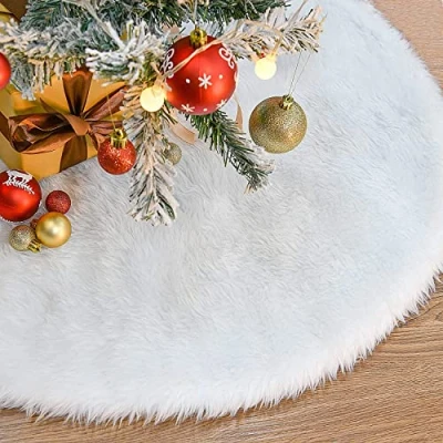 Image of KAHEIGN 78CM Christmas Tree Skirt, Snow White Thick Plush Base Cover Floor Mat for Xmas New Year Holiday Decorations