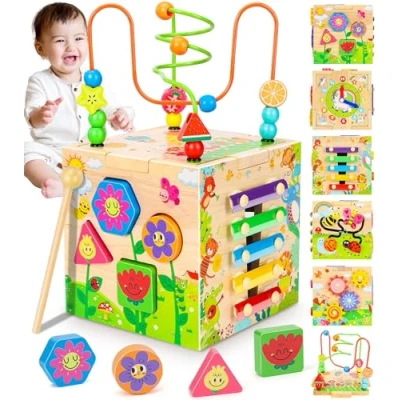 Image of Jojoin activity Cube Baby toys Wooden for 1 2 Year Old Boys Girls Montessori table Shape Sorter toy toddler 1st Birthday Gifts
