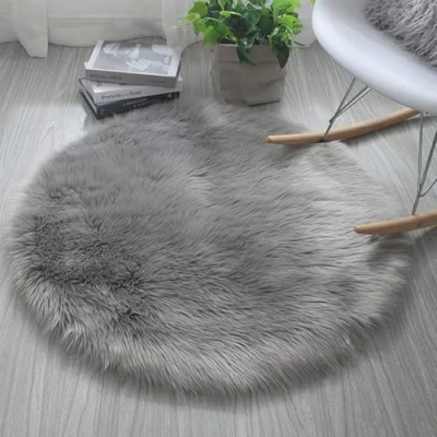 Image of Modern Fluffy rug Round for Kids Bedroom Carpet Shaggy Super Soft Touch Faux Sheepskin Fur Floor Mat Area Rugs Washable the housed