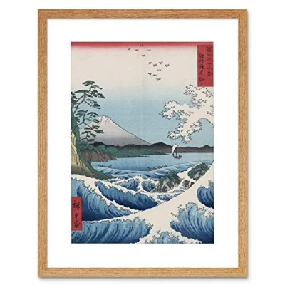 Image of Wee Blue Coo Utagawa Hiroshige Sea Off Satta Artwork Framed Wall Art Print 12X16 Inch