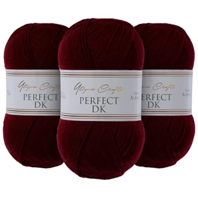 Image of Utopia Crafts DK Double Knitting Yarn 3X 100g (Burgundy)
