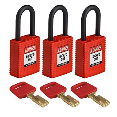 Image of SafeKey Lockout Padlock Nylon Red 1.5&quot; Plastic Shkl, Pack of 3