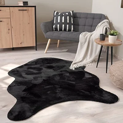 Image of Paco Home Large Rug Short Pile Monochrome Modern Faux Fur Style Soft, Size:100x200 cm shape, Colour:Beige