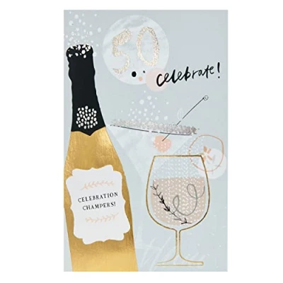 Image of UK Greetings 50th Birthday Card for Her/Friend Champagne Design