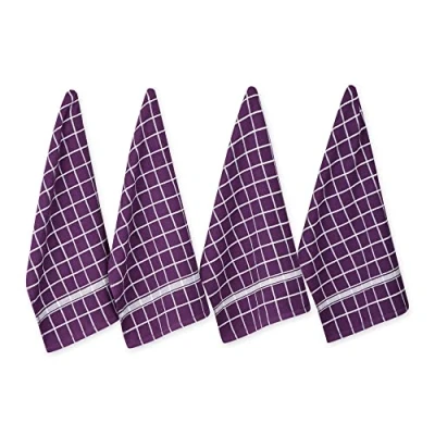 Image of DII Windowpane Dishtowel Set, Cotton, Eggplant Check, 16x26
