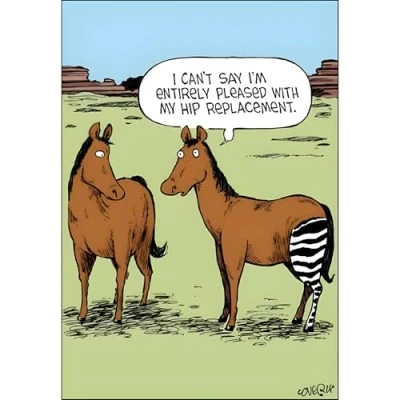 Image of Woodmansterne Funny Get Well Soon Humour Greeting Card Zebra Hip Replacement From Speed Bump Range Suitable For Him / Her, Multicoloured, 120 x 173 mm