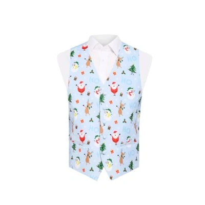 Image of Dobell Mens Pale Blue Festive Snowy Christmas Waistcoat Regular Fit XL (46 48in)