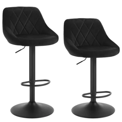 Image of WOLTU Bar Stools Black Chairs Breakfast Dining for Kitchen Island Counter Set of 2 pcs Velvet Exterior, Adjustable Swivel Gas Lift, Steel Footrest &amp; Base