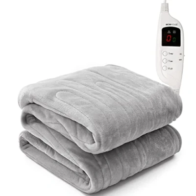 Image of MONHOUSE Heated Throw Electric Blanket Digital Controller Timer up to 9 hours, Heat Settings, Auto Shutoff Machine Washable Single 130X160cm Silver