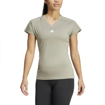 Image of adidas Performance Aeroready Train Essentials Minimal Branding Vneck Sports Tshirt, Women&#039;s, Size: Small, Silver pebble