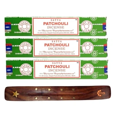 Image of 3X Satya Nag Champa Patchouli incense sticks with DHS holder Used for Meditation, Positivity,Aromatherapy, Spa, Yoga, and Relaxation
