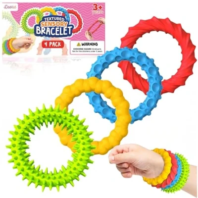 Image of 4PCS Fidget Sensory Bracelets Stretchy Anxiety &amp; Stress Relief Wristbands Toys for Autism + ADHD, Emotion Worry, Focus, Relax Stimulation ,Classroom Rubber Kids Adults