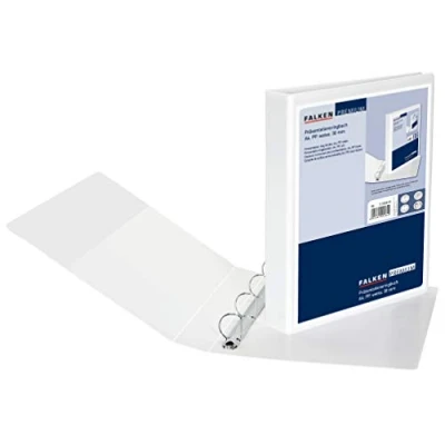 Image of Original Falken premium presentation ring binder. Made in Germany. Plastic cover outside and inside 4 mechanism DIN A4 filling height 30 mm white ideal for offer company presentations