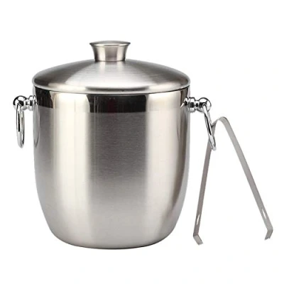 Image of Jdeijfev Stainless Steel Ice Bucket with Tongs Liter Double Walled Insulated and Lid Container(3L)