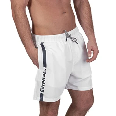 Image of RIPT Men&#039;s Performance Essentials Quick Dry UV 50 Sun Protection Swim Shorts Trunks, White/Navy, S