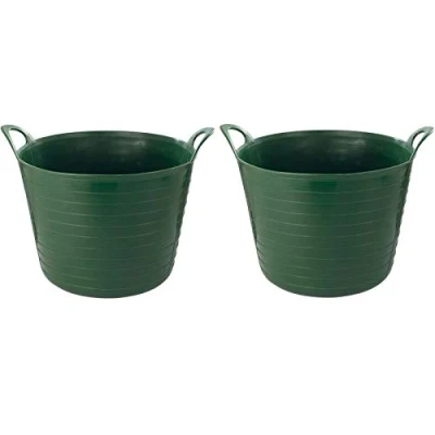 Image of 2x Large 40 Litre Flexi Tub (Green) Robust Flexible Storage Container Bucket for home, garden, office