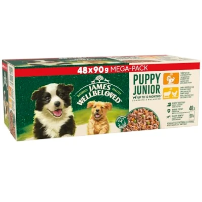Image of James Wellbeloved Grain Free Puppy Dog Food with Turkey Lamb and Chicken in Gravy Pouch 48 x 90 g