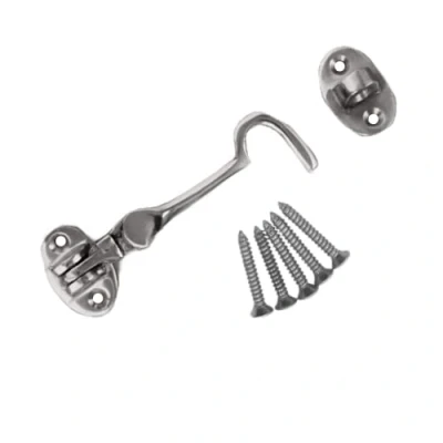 Image of Cabin Hook 3 Inch Chrome &amp; Eye Silent Catch Door Latch Holder with Screws for Shed Gate Garden Patio Doors in Various Finishes Pack of 1.