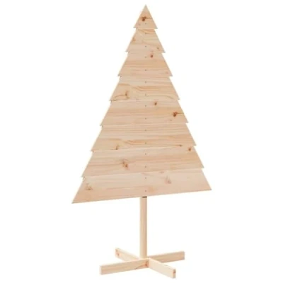 Image of vidaXL Wooden Christmas Tree Decoration Rustic Solid Wood Tree, 92.5x150 cm, DIY Customizable, Indoor Outdoor Use, Wide Base Stability, Versatile for Holidays &amp; Events
