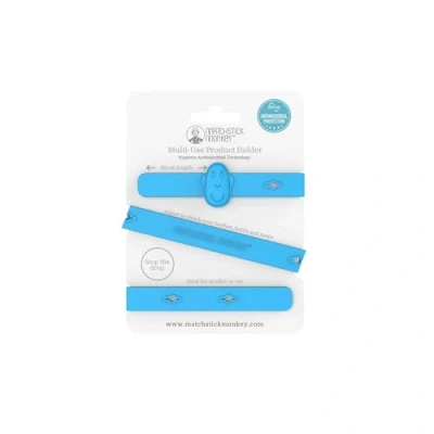 Image of Matchstick Monkey, Antimicrobial Silicone Multi Use Product Holder Strap for Teether, Bottle and more in Stroller, Car Highchair, 3 Months Old+, 55 cm, Blue