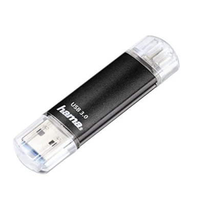 Image of Hama Laeta Twin USB 3.0 Flash Drive, 64 GB, Black, USB3.0, Portable, FullHD Recording and Playback, Micro Connection for Smartphones Tablets