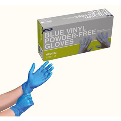 Image of Clearly Blue Vinyl Powder free Latex gloves, disposable Multi purpose &amp; extra strong, Box of 100 (Blue, Medium)