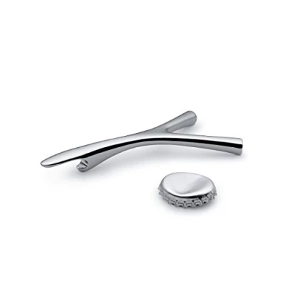 Image of Alessi Virgula FGO06 Divina Bottle Opener 18/10 Stainless Steel Mirror Polished, Silver, 10.6 x 5.6 1.4 cm