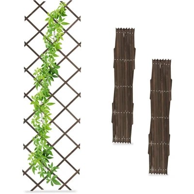 Image of Relaxdays Extendable Trellis, Set of 3, 180 x 60 cm, Wood, Wall Mounted, Climbing Support, for Plants &amp; Flowers, Brown