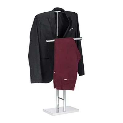 Image of Relaxdays Chrome Men’s Valet Stand, Freestanding Towel Rack, Double Rail, HWD: 106x49x20 cm, Silver