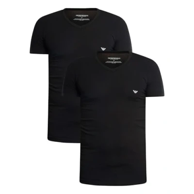 Image of Emporio Armani V NECK 2 PACK Basic Tshirt, Men&#039;s, Size: Large, Schwarz