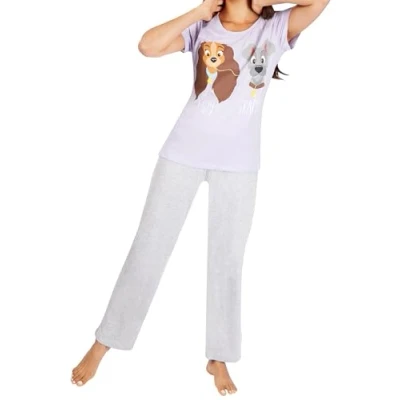 Image of Disney Pyjamas Womens Lady And The Tramp Short Sleeve Ladies PJs Size Medium Purple