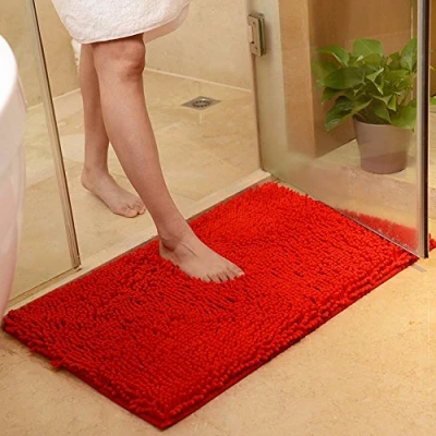 Image of ele ELEOPTION Microfiber Soft Shag Bathroom Mat Rug Kitchen Door Way Feet Anti slip Strip Absorbent Doormat Shower Rugs Shaggy Carpet (Red, 50x80 cm)