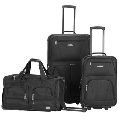 Image of Rockland Vara Softside 3 Piece Upright Luggage Set,Expandable, Black, (20/22/28), Set Melbourne Hardside Expandable Spinner Wheel