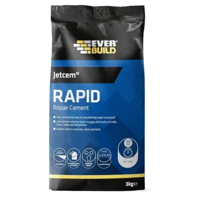 Image of Everbuild Jetcem Rapid Repair Cement Strong &amp; Easy to Use Patching Compound Suitable for Repairs Gaps and Cracks Grey, 3 kg