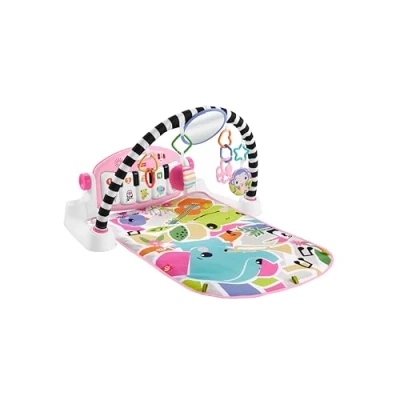 Image of Fisher Price Baby Activity Mat Glow and Grow Kick &amp; Play Piano Gym, Portable Musical Toy with Smart Stages Learning, Ages 0+ Months, Pink, Queens English Version, HYH63