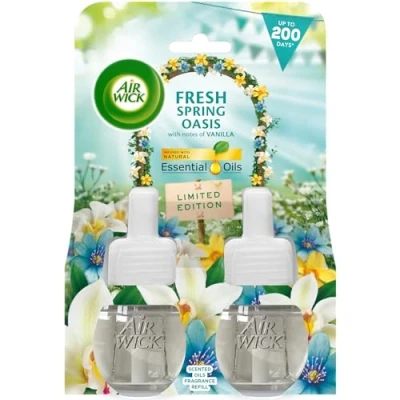 Image of Air Wick Plug in Diffuser Twin Refill, Fresh Spring Oasis, Pack 2 x 19ml, Long Lasting Fragrance, Lasts up to 200 days, freshener