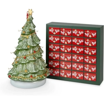 Image of Villeroy &amp; Boch Christmas Toys Memory Advent Calendar Set 26 Pieces, 24 Porcelain Figures, Tree 3D and Wooden Calendar, Xmas Decoration Indoor, Figurines Decorations