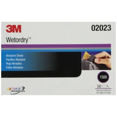 Image of 3M Wetordry Abrasive Sheet 401Q, 02023, 1500+ Grit, 5 1/2 in x 9 in, 50 Sheets, Fast Cutting, Auto Body Sanding, Paint Finishing