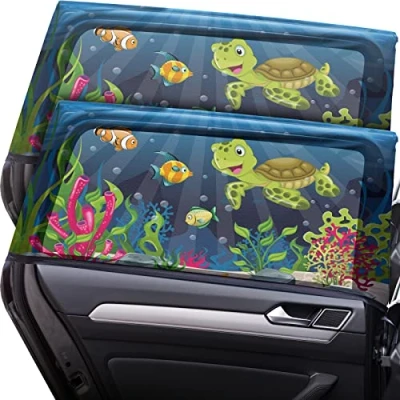 Image of Caramaz Sun protection for Baby Car with UV protection, 2 pieces, loving print, Gap free coverage, Size L