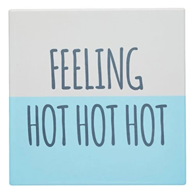 Image of KitchenCraft KCTRIVFH Funny &quot;Feeling Hot Hot&quot; Square Ceramic Trivet with Cork Back, 20 x cm (8&quot;) Blue / White