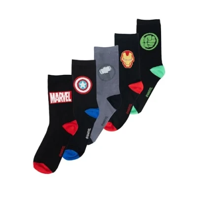 Image of United Labels Marvel Socks for Men Captain America, Iron Man, Hulk &amp; Thor Men&#039;s Trainer Stockings 40 45 (Pack of 5), black/grey,