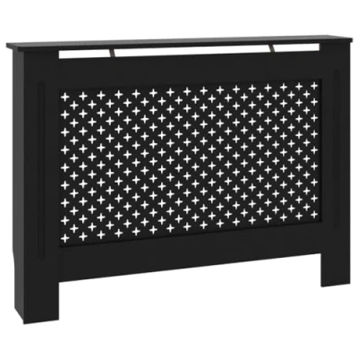 Image of vidaXL Radiator Cover in Black 112x19x81 cm, MDF with Water Base Laquer Finish, Easy Assembly, Modern Slatted Design for Home Decor