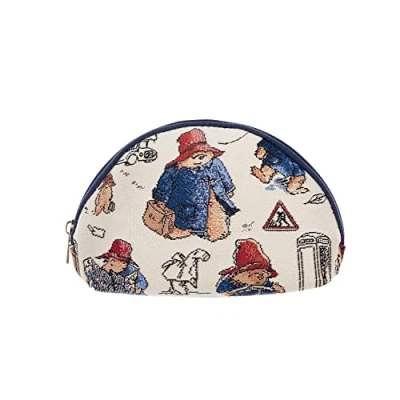 Image of Signare Paddington Bear Tapestry Cosmetic Bag Eco Friendly Woven Fabric Zipped Main Compartment with Inner Pocket Gift Ready Tag, Blue, One Size,