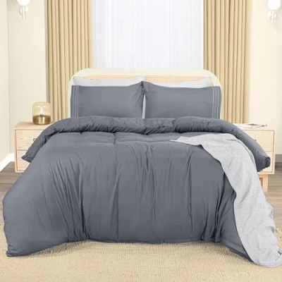 Image of Utopia Bedding Duvet Cover King Size Set with Embroidered Pillowcases Soft Microfibre Polyester (Grey)