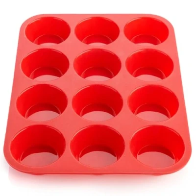 Image of Glamified Large Muffin Tray For Baking,12 Baking Mould Cupcakes or Muffins Non Stick Bakeware Tin Red