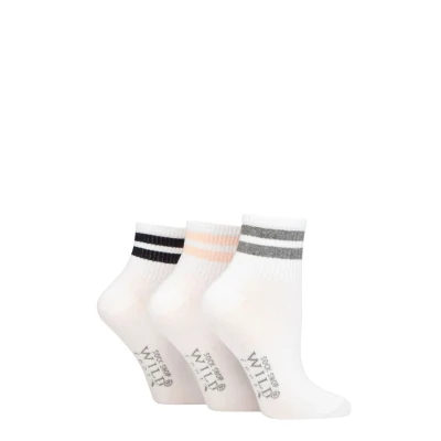 Image of Women&#039;s 3 Pair SOCKSHOP Wildfeet Plain Mid Cut Ribbed Crew Socks White Grey / Pink Navy 4 8 UK