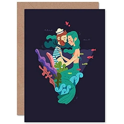 Image of Wee Blue Coo Nautical Love Mermaid Sailor Greetings Card