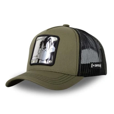 Image of Capslab Daffy Duck Looney Tunes Metal Plate Olive Trucker Cap One Size