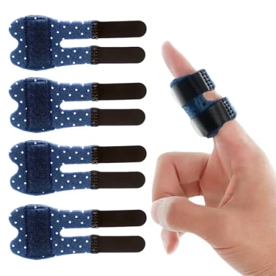 Image of Hasny Finger Splint 4pcs Breathable Thumb Trigger for broken Straightening Arthritis Brace Splints Middle Ring Index Pinky (Blue)