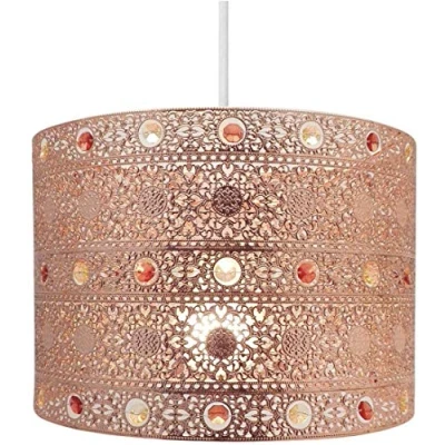 Image of Chandelier Style Ceiling Light Shade Pendant Acrylic Crystal Bead Luxury Easy Fit Moroccan Gem Choose Design (Moroccan Copper)